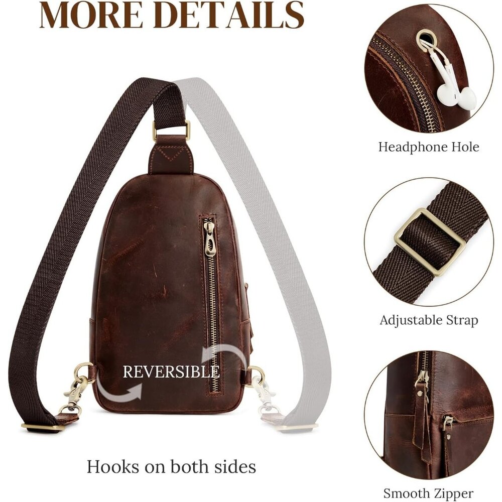 S-ZONE Leather Small Crossbody Sling Bags for Women & Men - Picture 5 of 8